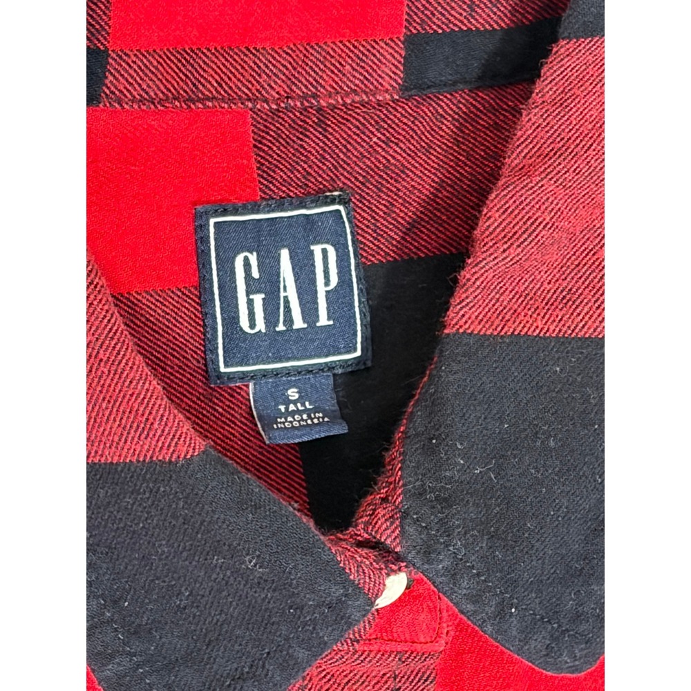 Gap Women Red Black Buffalo Plaid Flannel Shirt Long Sleeve Tall Small S